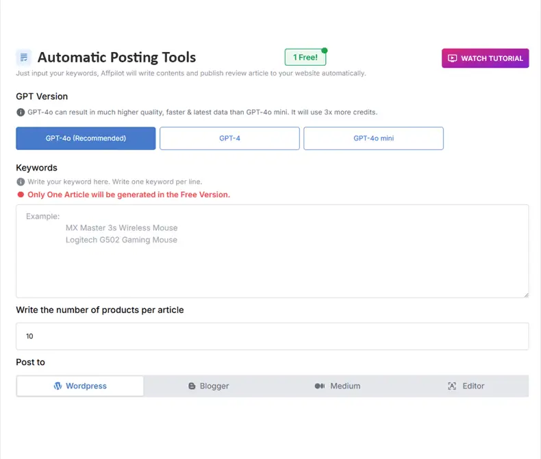 Auto posting with Affpilot in Affpilot