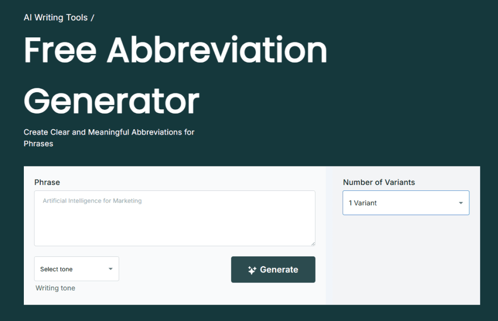 Abbreviation Generator from Words Work