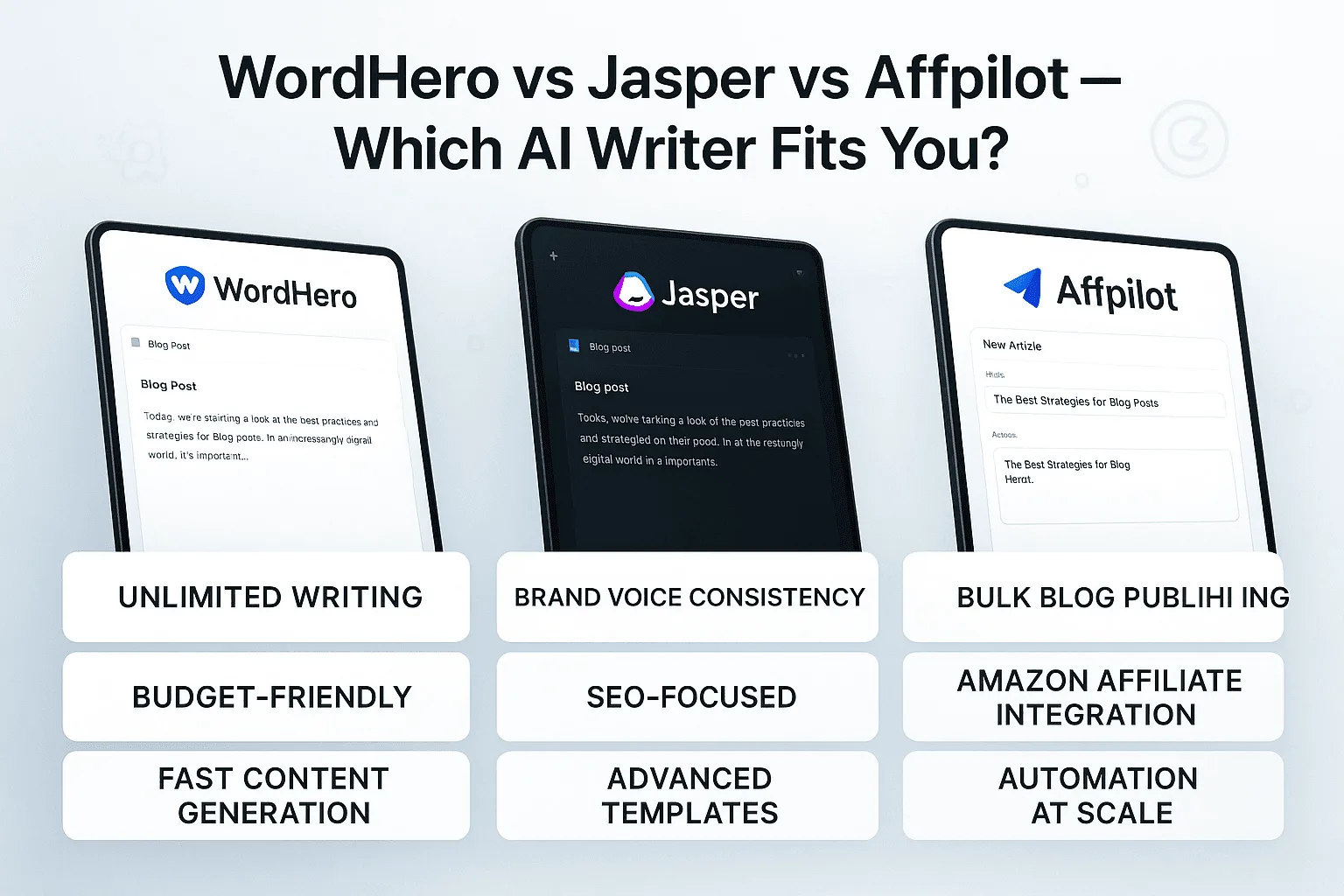WordHero vs Jasper vs Affpilot