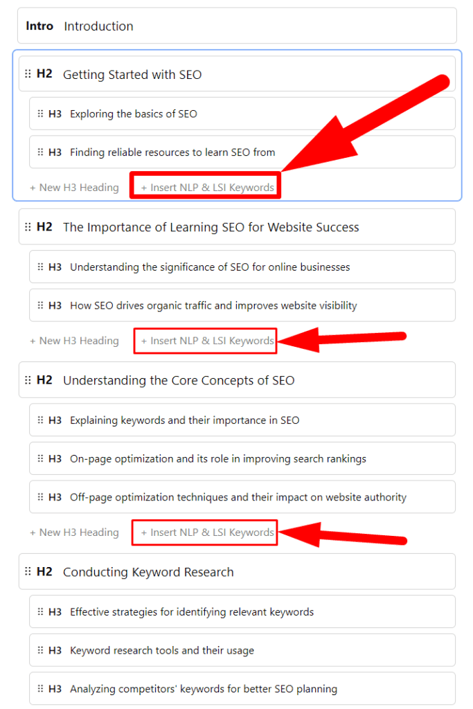 How to insert LSI keywords and NLP terms to Affpilot Human-Like Mode Outline to Editor feature